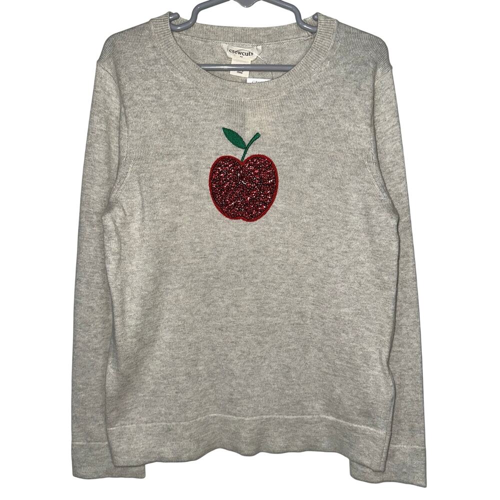 NWT Crewcuts JCrew Girls Red Sequin Apple Teddie Crew Neck Sweater Size S 6-7